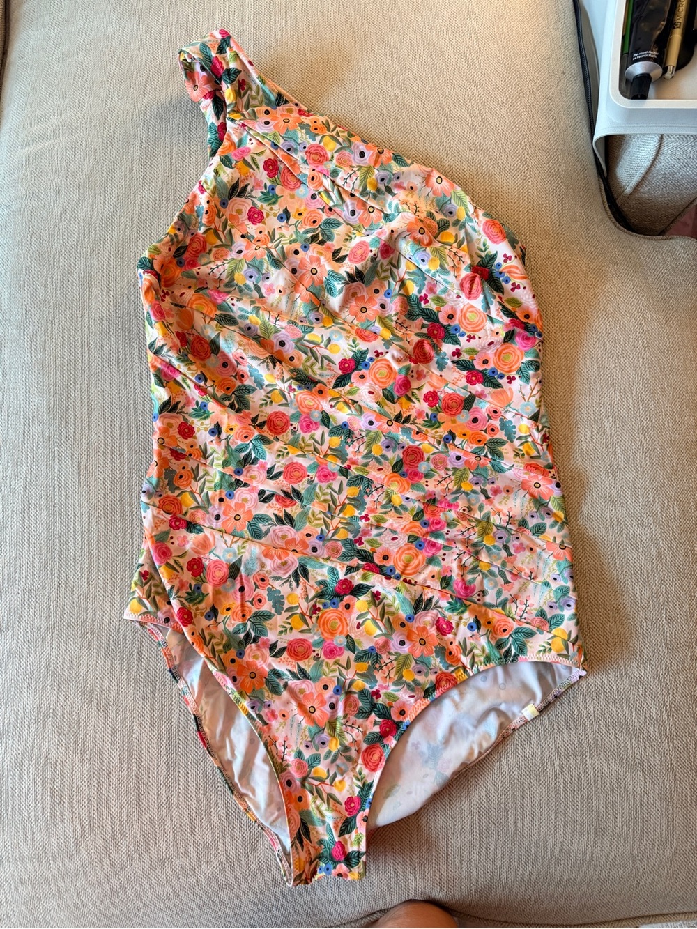 summersalt Floral One-Shoulder One-Piece Swimsuit in Pink, Green, Yellow